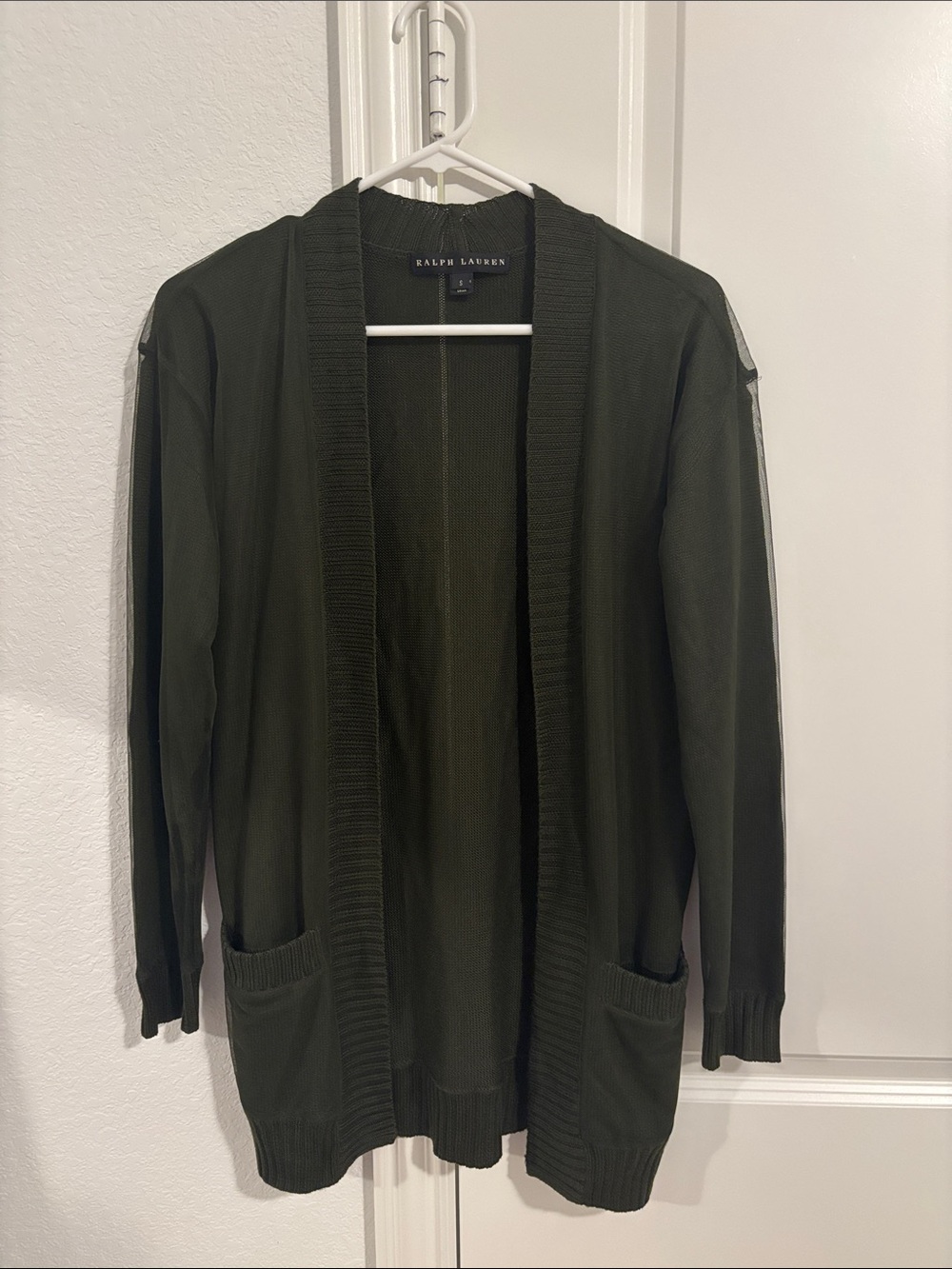 Ralph Lauren Olive Open-Front Knit Cardigan